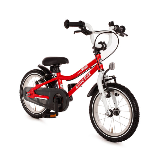 14 Zoll Kinderfahrrad in rot-weiß für Kinder ab 3 Jahren inkl. Seitenständer, Klingel und Schutzblechen 
Ähnlich wie das woom Go 2