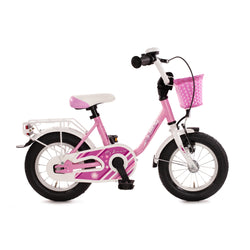 Kinderfahrrad rosa für Kinder ab 3,5 Jahren für Mädchen mit Körbchen, Glocke, Seitenständer, Gepäckträger
