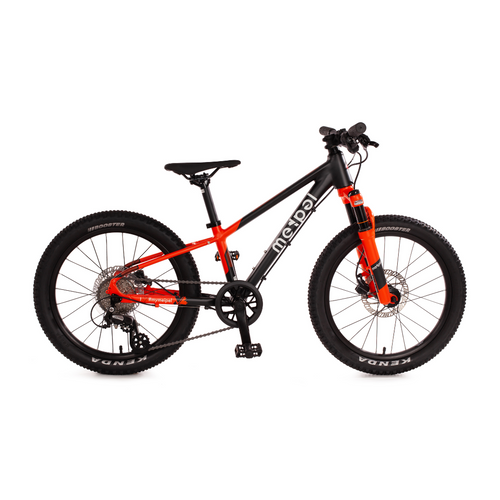 20 Zoll Kinderfahrrad Mountainbike meipel Thrill schwarz orange für Kinder ab 5 jahren mit hydralischer Scheibenbremse und Federgabel MTB