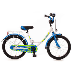18 Zoll Kinderfahrrad Polizei weiß wie die Bundespolizei. Tiefer Durchstieg und mit Rücktrittbremse für kleine Alltagshelden ab 4,5 Jahren