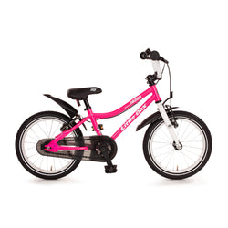Leichtes und nachhaltiges 16 Zoll Kinderfahrrad in klassischem rot-weiß. Ähnlich wie das Woom Original mit Freilauf. Inklusive Klingel, Seitenständer und Schutzblechen.