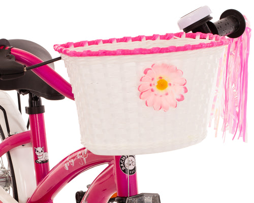 Kinderfahrrad pink mit Körbchen und Pom-Poms