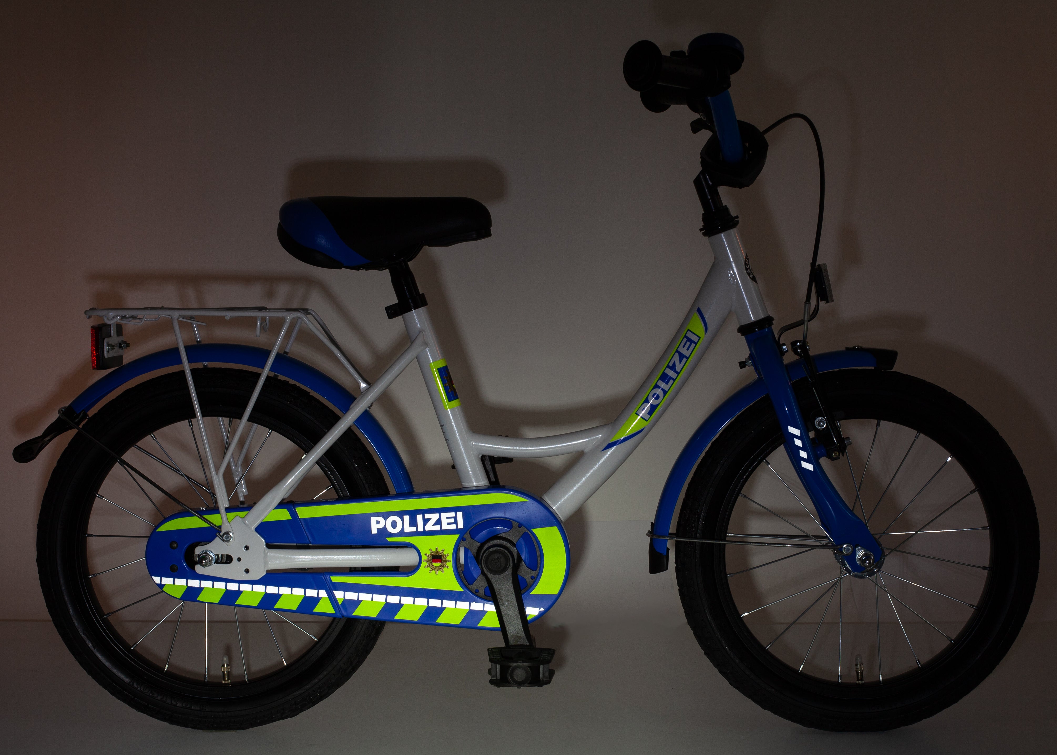 polizei kinderrad 18" Kinderfahrrad "POLIZEI", kristallweiß/ blau (Edition 25/26) – kinderfahrrad.com